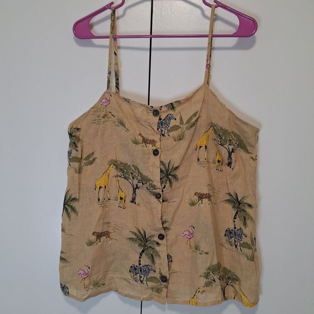 Old Navy Linen Safari Animals Tank Top Sz Large